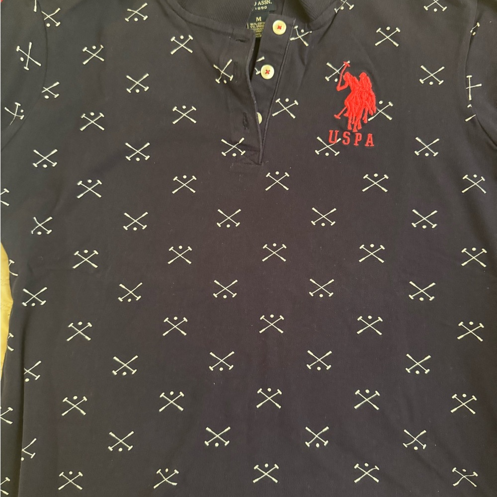 U.S. Polo Assn. Navy Polo with Red Logo and White Pattern